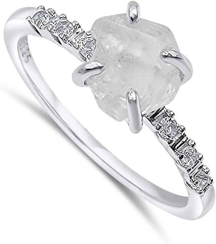 Real Raw Crystal Dainty Ring in White Gold for Birthstone Gifts