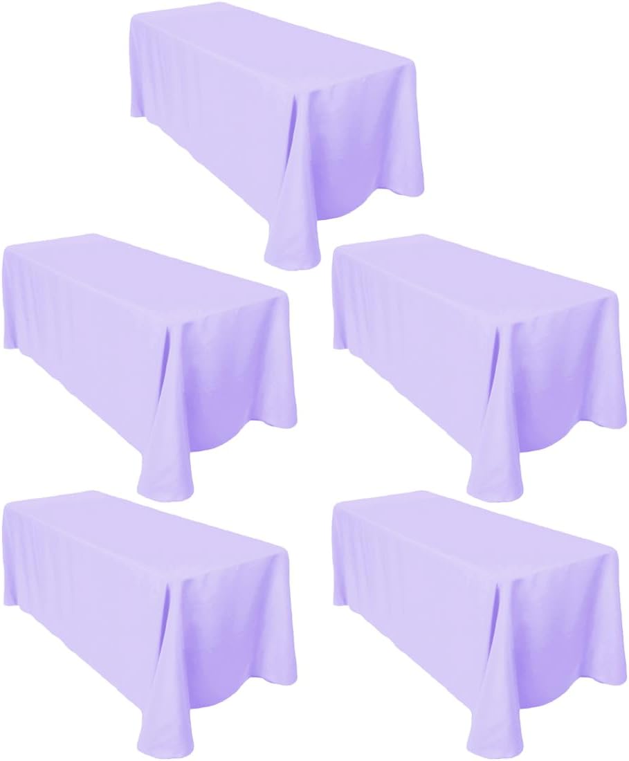 LTC LINENS 5-Pack 90x132 Inch Lavender Tablecloths for Events
