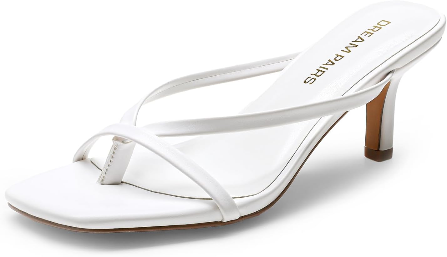 DREAM PAIRS Kitten Low Heels Open Square Toe Thong Sandals