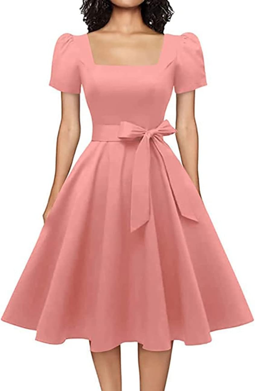Vintage 1950s Cocktail Party Dress with Puff Sleeves for Women