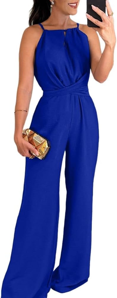 Chic Halter Jumpsuit for Women - Sexy Casual Wide Leg Romper