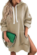 Oversized Hooded Hoodie Dress with Drawstring - Cozy Everyday Layer