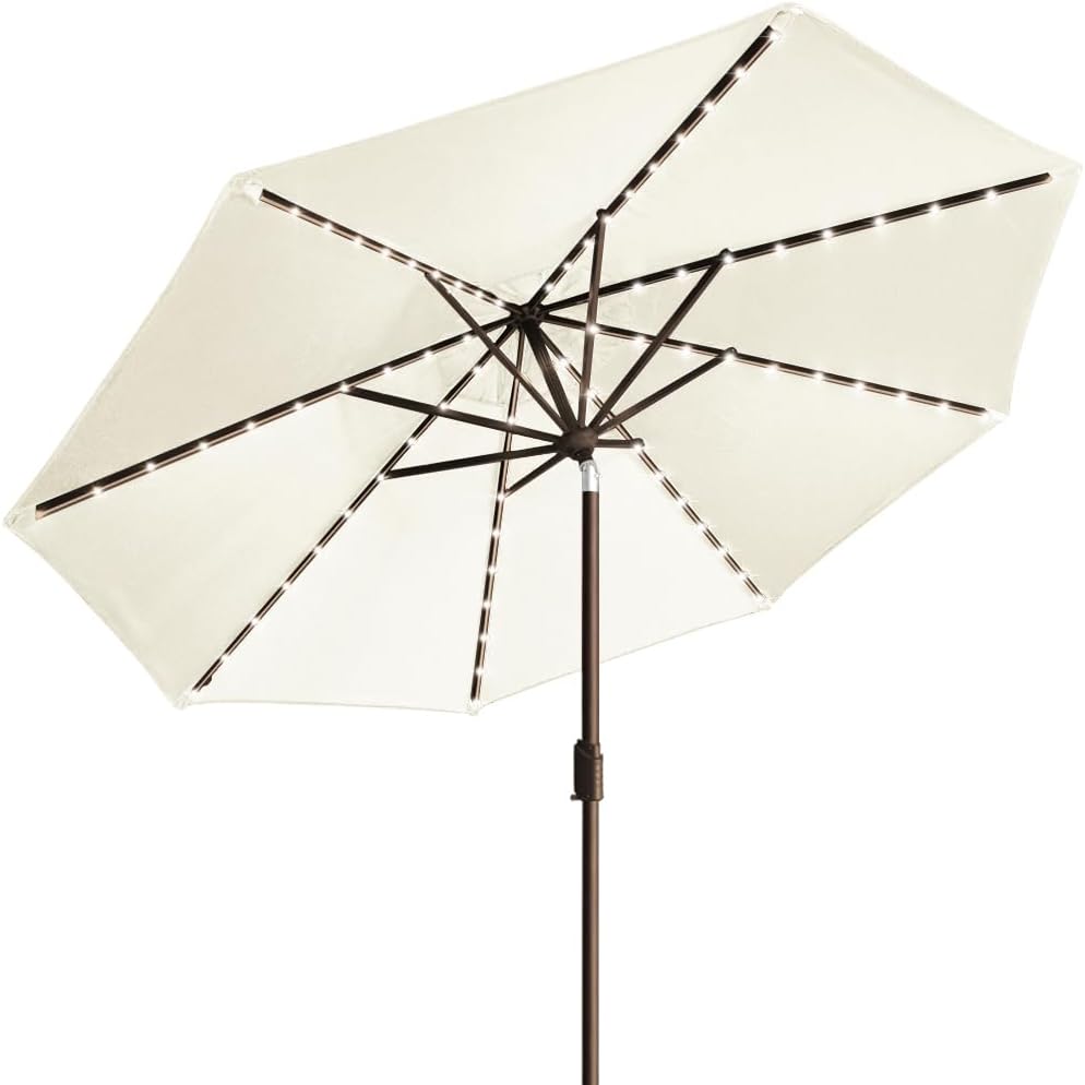 EliteShade 9ft Market Umbrella with LED Lights for Outdoor Use