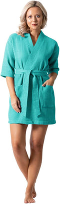 Turkish Linen Lightweight Waffle Knit Short Kimono Robe - Quick Dry