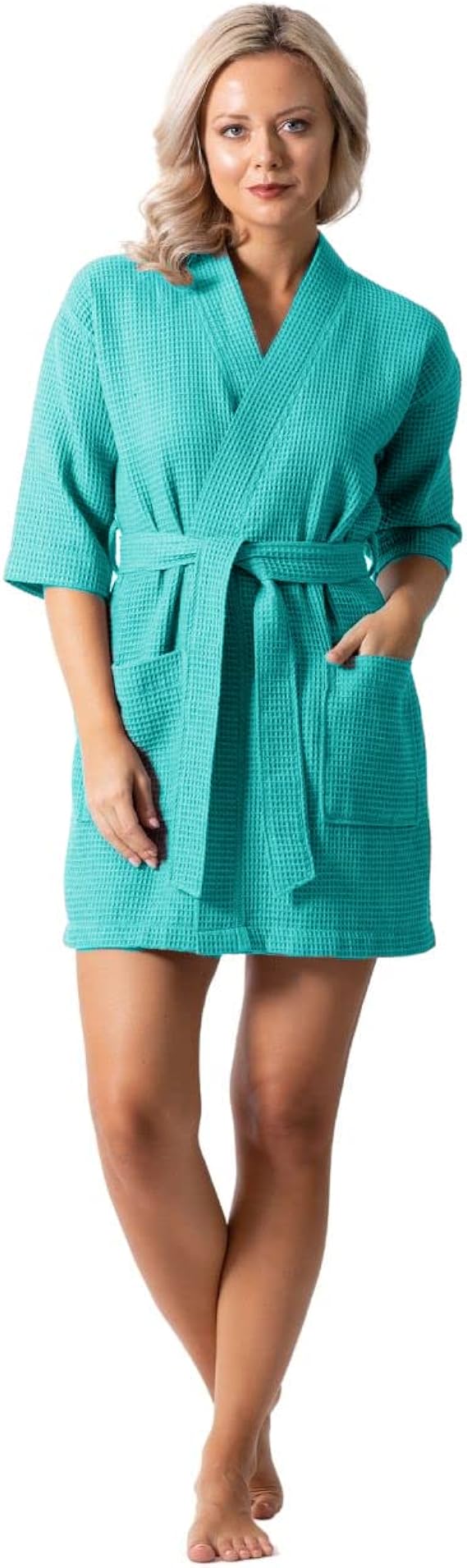 Turkish Linen Lightweight Waffle Knit Bath Kimono Robes for Women