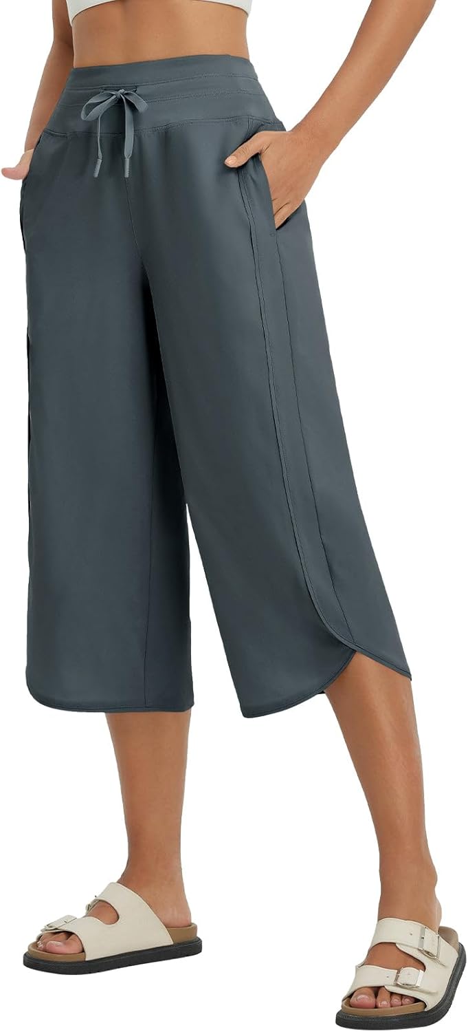 baleaf Women's Wide Leg Capri Pants for Summer Hiking and Yoga