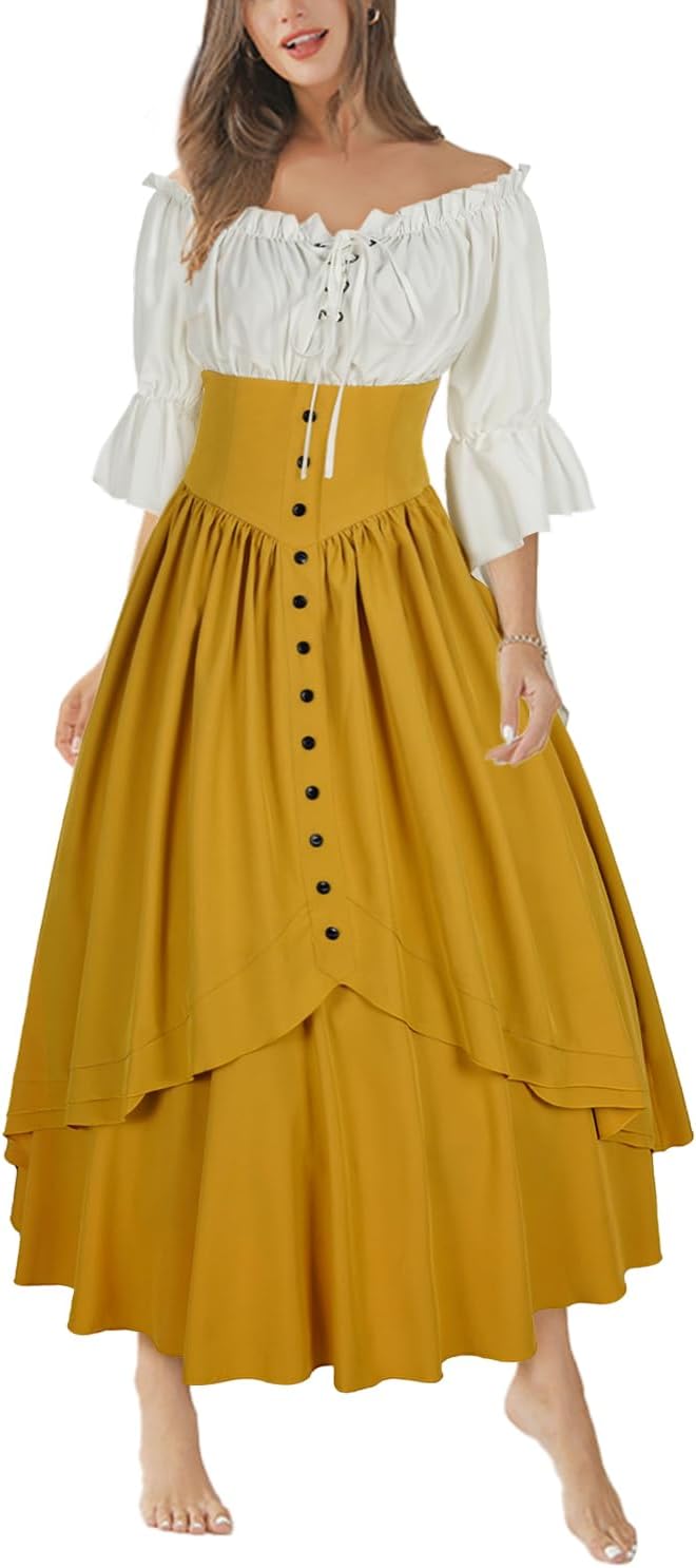 Mingyuezai Women Renaissance Costume High Waisted Skirt Set
