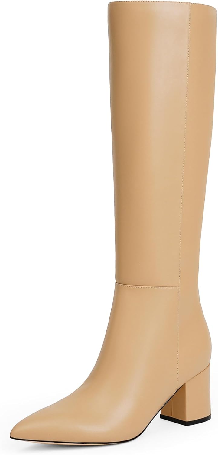 Knee High Boots for Women with Chunky Heel and Side Zipper