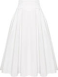High Waist Pleated Midi A-Line Skirt for Women - With Pockets