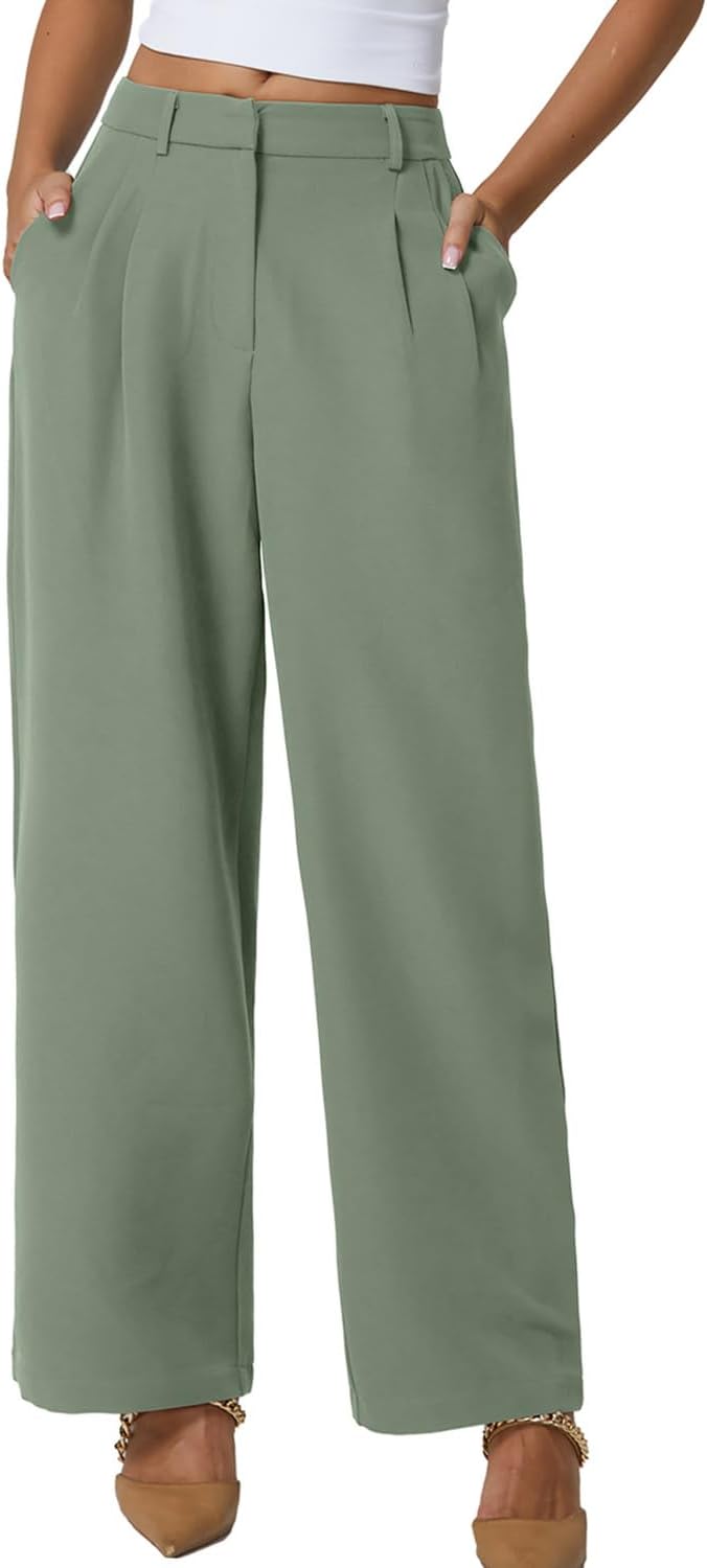 QINSEN Wide Leg Dress Pants for Women High Waisted Style