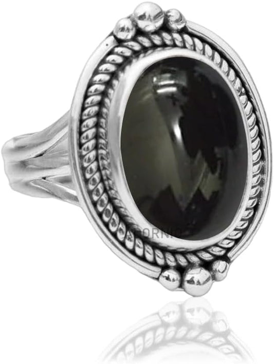 925 Sterling Silver Ring with Black Onyx for Women and Girls