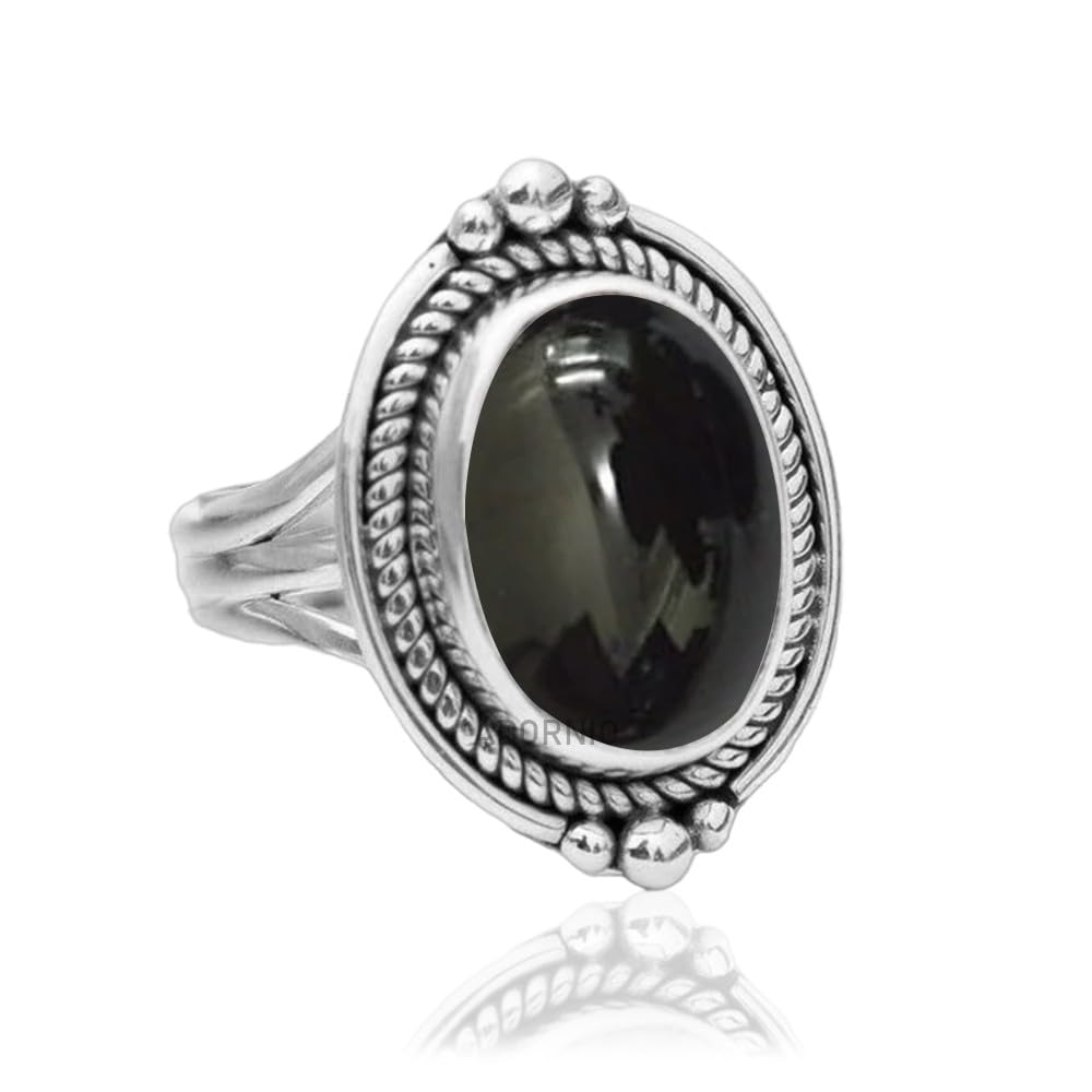 Solid 925 Sterling Silver Ring with Black Onyx for Women & Girls