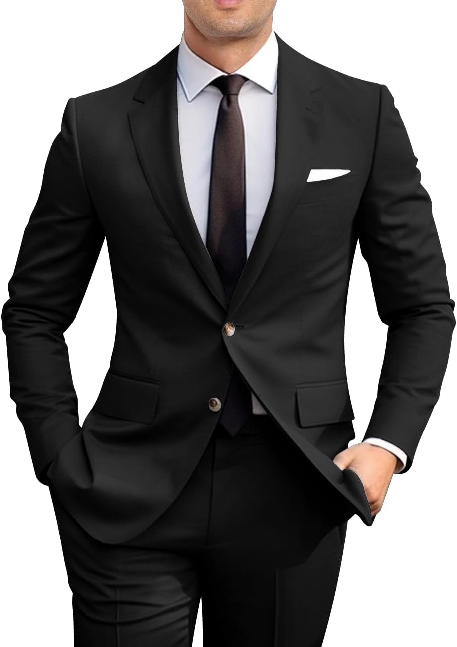 Men's Slim Fit 2 Piece Suit Set for Weddings and Prom Events