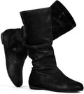 katliu Women's Slouchy Mid Calf Boots in Faux Suede - Zip Flat Style