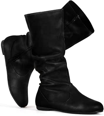 katliu Women's Slouchy Mid Calf Boots for Stylish Comfort
