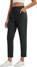Womens Travel Pants with Zipper Pockets - Stretchy 7/8 Work Pants