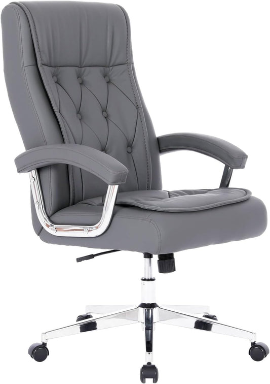 High Back Ergonomic Leather Office Chair - 350LBS Capacity - Gray