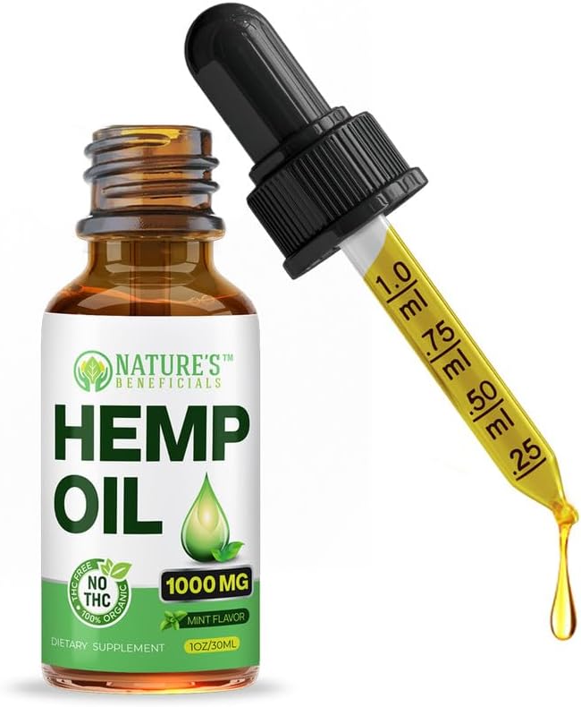 Organic Hemp Oil Extract Drops 1000mg for Omega Fatty Acids