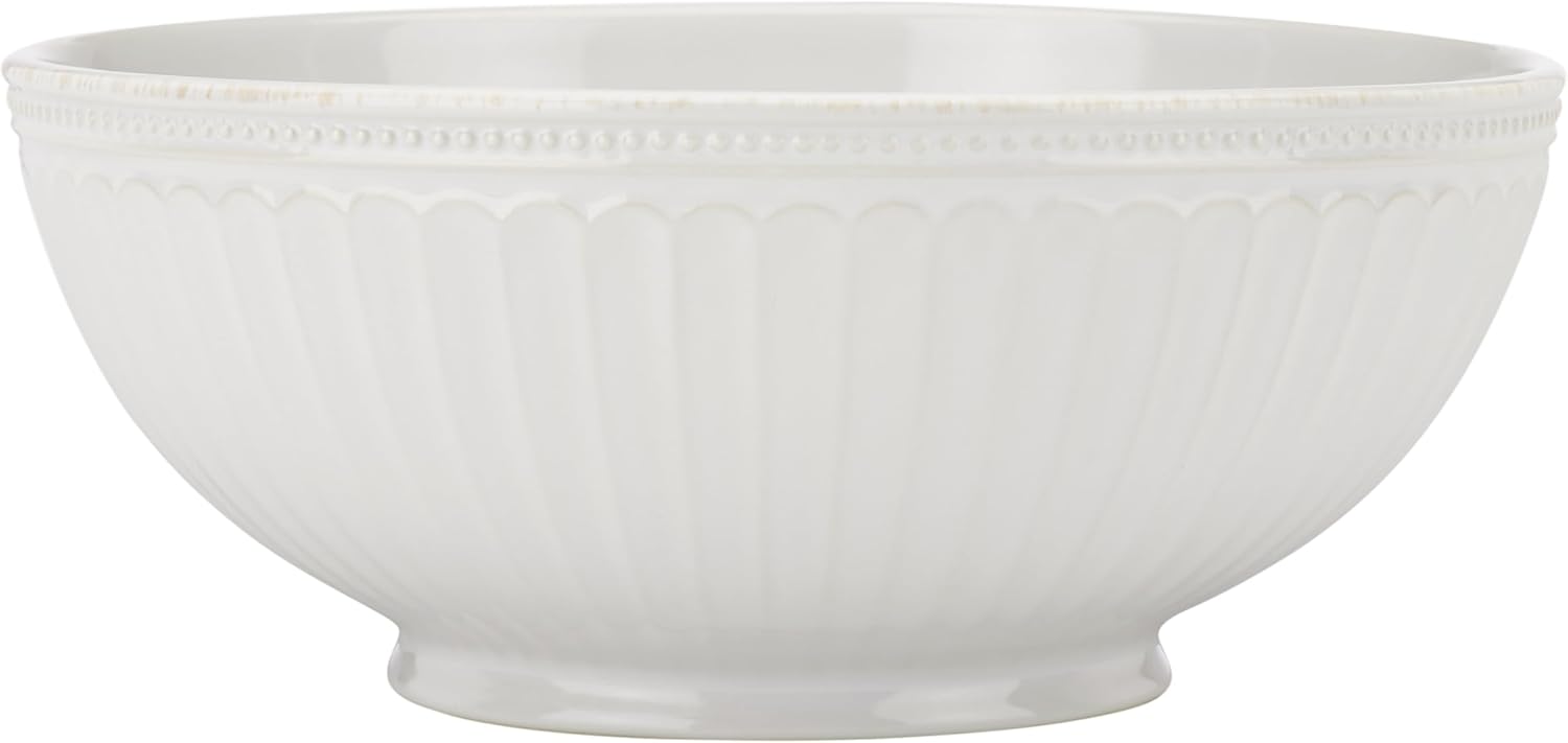 Lenox White French Perle Groove Medium Serve Bowl for Entertaining