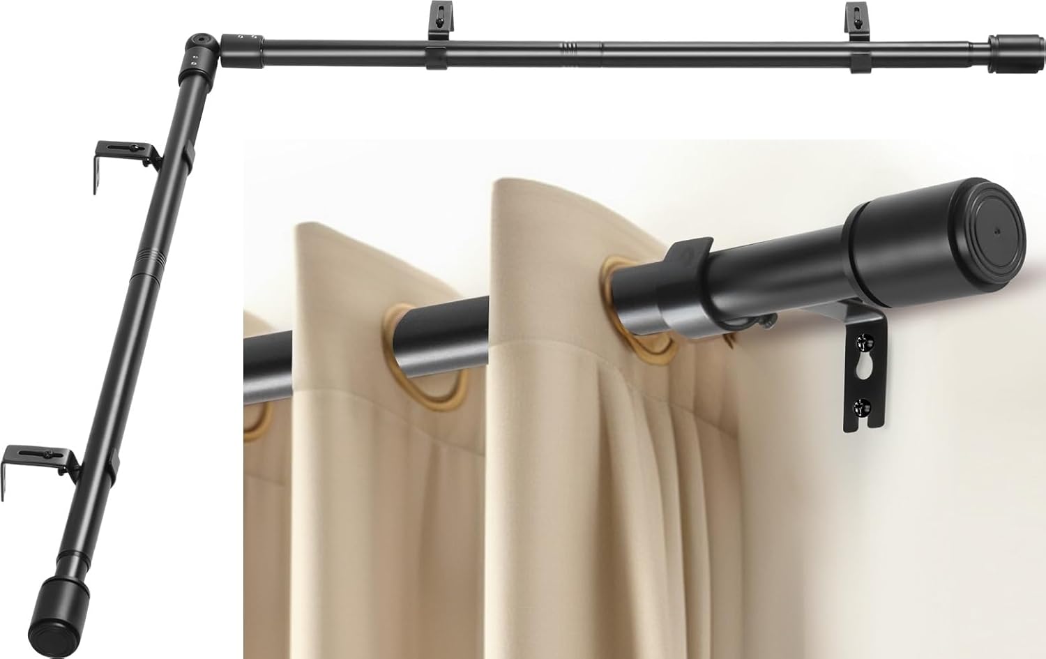 Anndason Heavy Duty L-Shaped Curtain Rod Set - 30-76 Inch Black