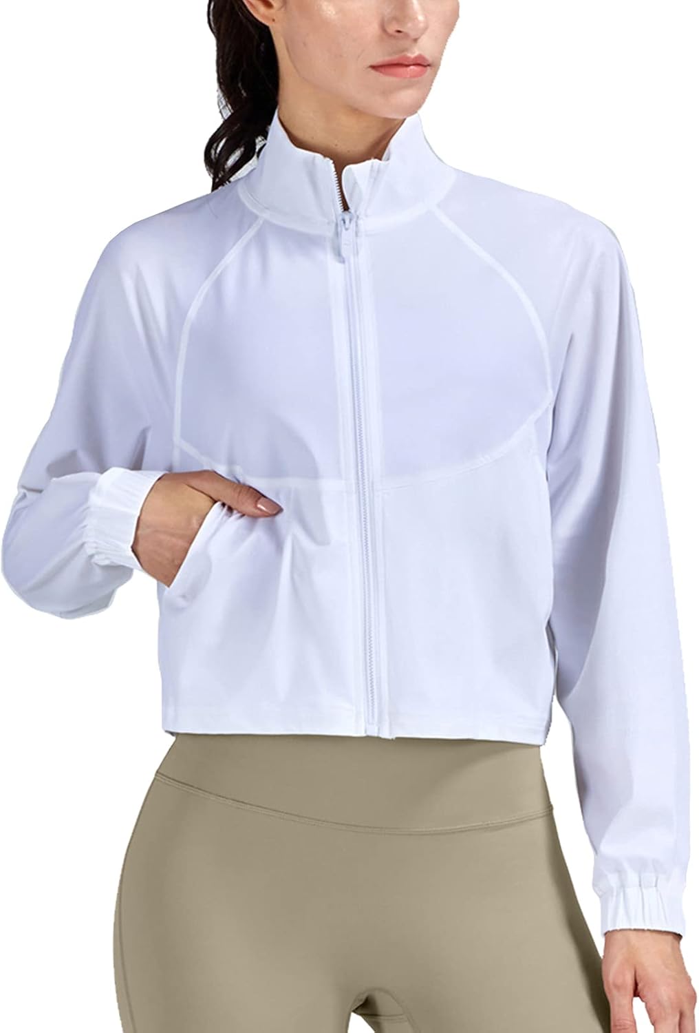 altiland Women's Athletic Running Yoga Zip Up Cropped Jacket