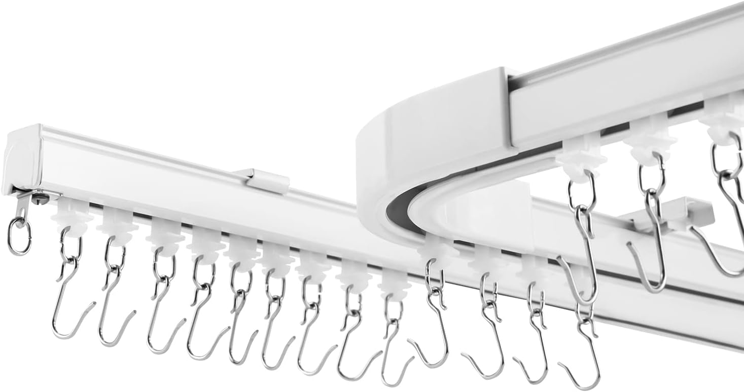 Versatile 12-18ft Ceiling/Wall Mount Curtain Track Set - White