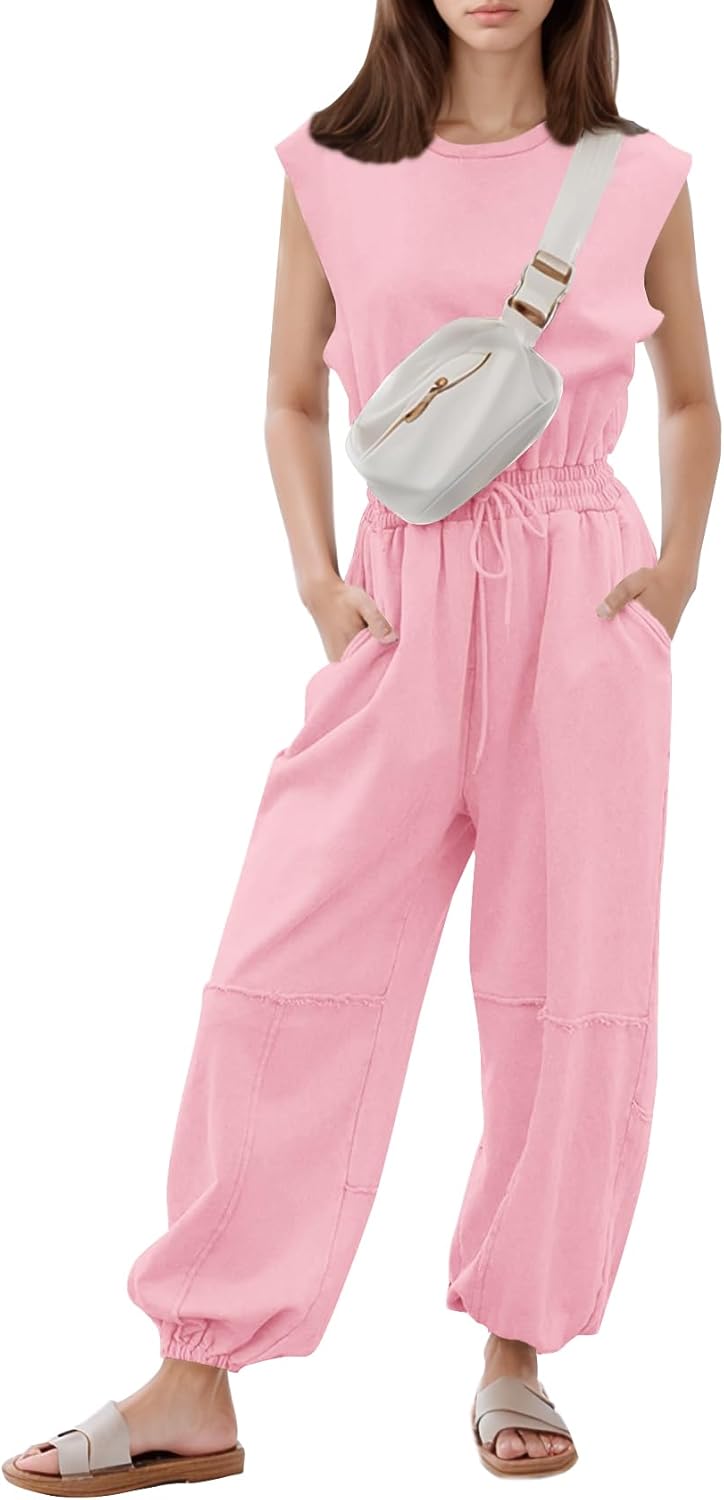 Flygo Womens Casual Jumpsuit with Pockets for Effortless Style