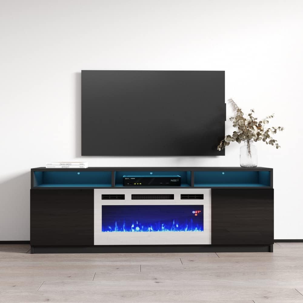 Modern Electric Fireplace TV Stand - 16-Color LED Light System
