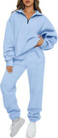 Women's Half Zip Sweatsuit Two Piece Lounge Set - Cozy Fleece