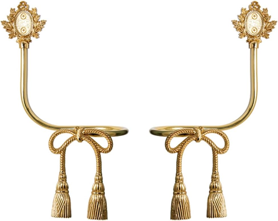 Hemp Rope Curtain Holdbacks Set - Brass Drapery Hooks