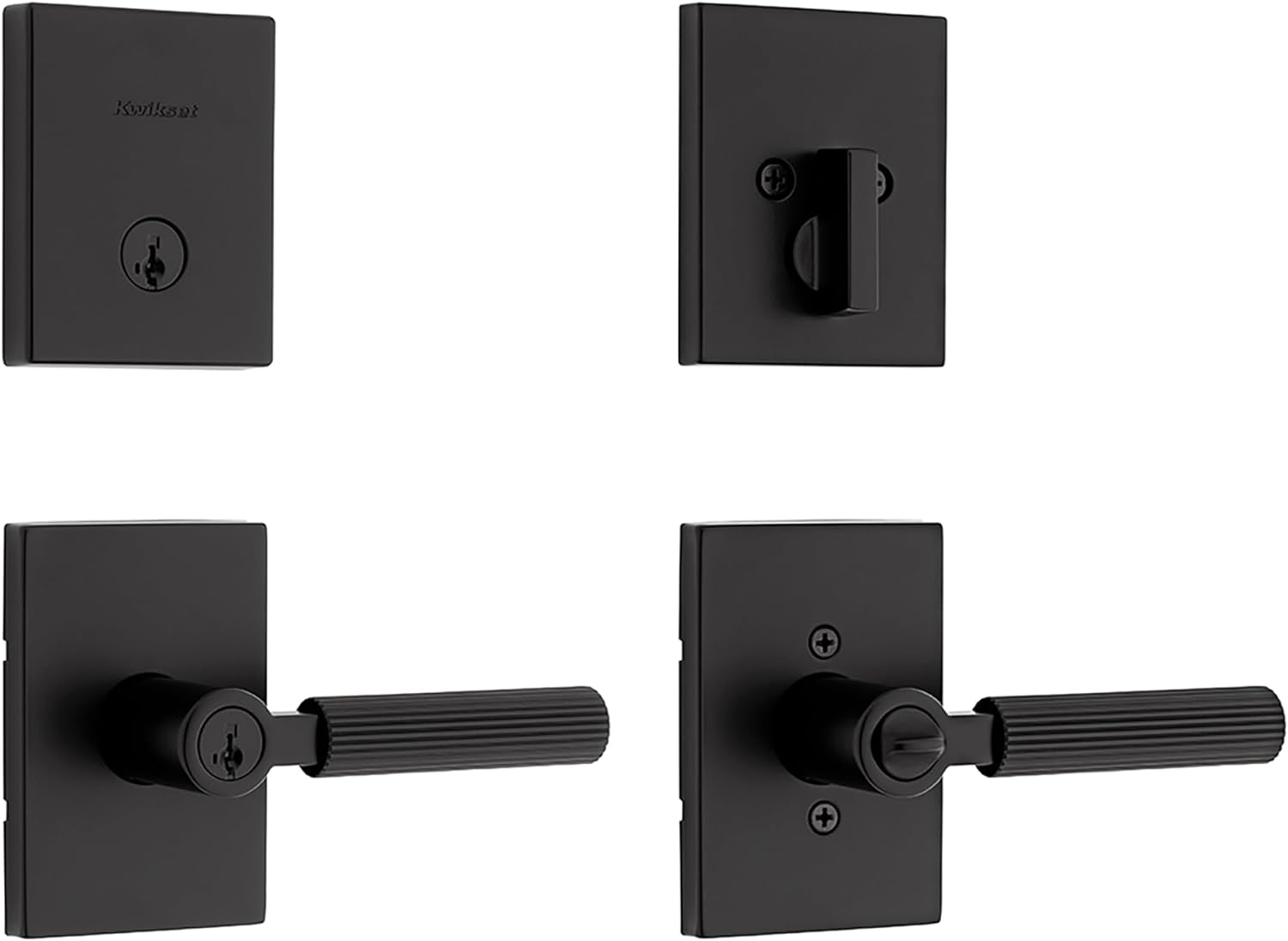 Kwikset Mirada Reeded Front Door Lock Handle and Deadbolt Set