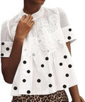 Lace-Detail Flared Blouse Short-Sleeve Crew Neck - Elegant Swing Top