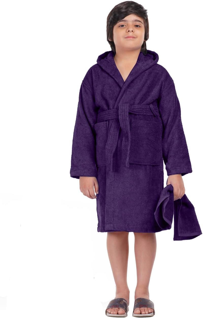 100% Cotton Hooded Kids Bathrobe - Soft, Lightweight & Absorbent
