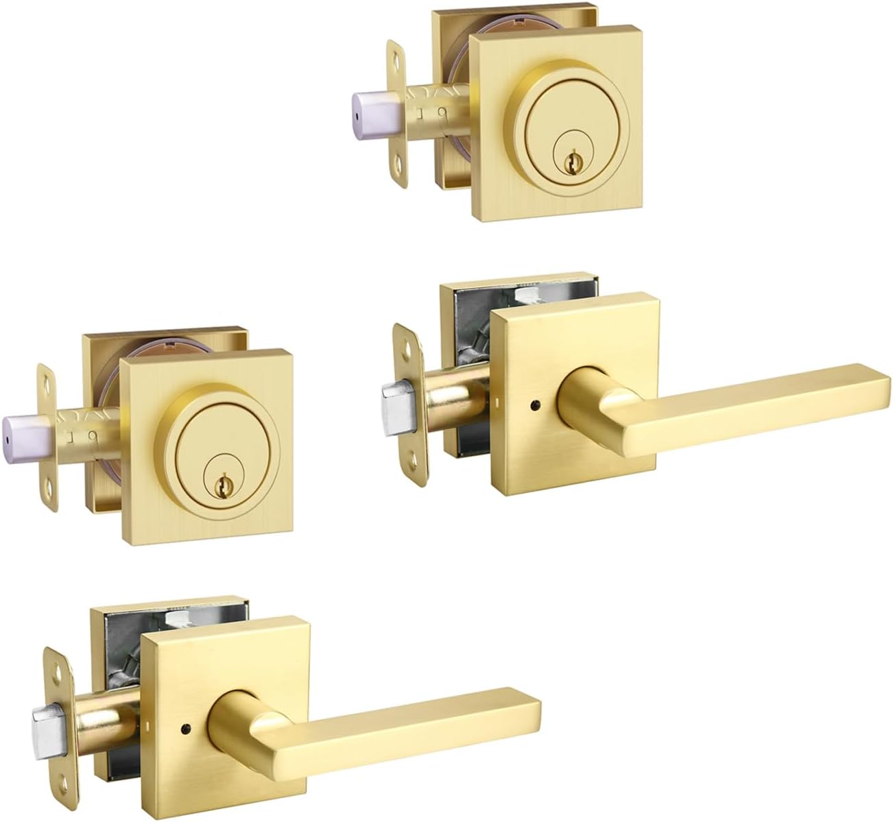 Gold Heavy Duty Privacy Lever Door Handle and Deadbolt Lock Set