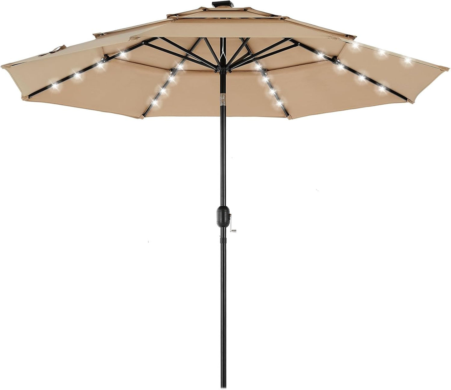 DUMOS 10FT 3-Tier Patio Umbrella with Solar LED Lights