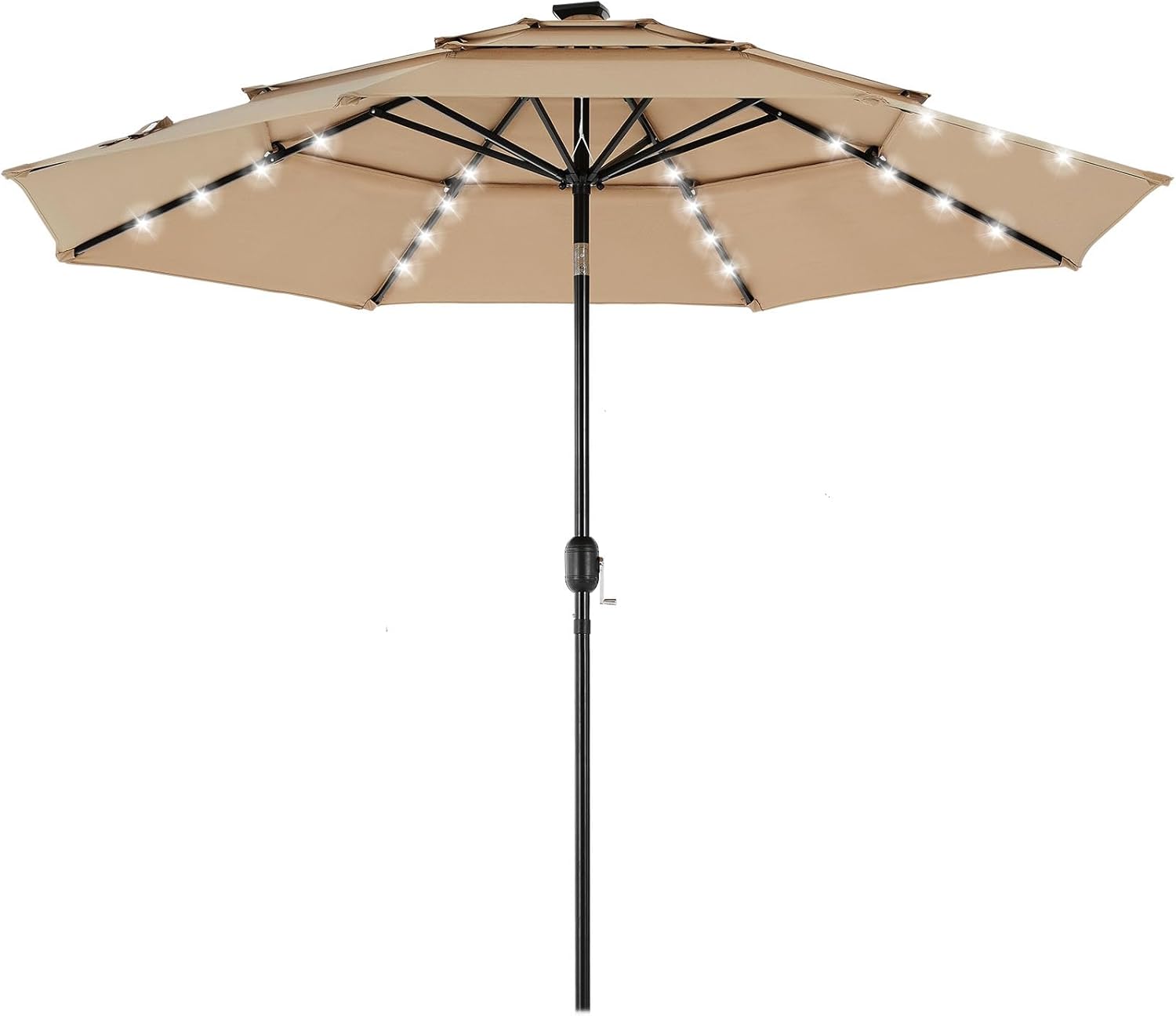 DUMOS 10FT 3-Tier Patio Umbrella with Solar LED Lights