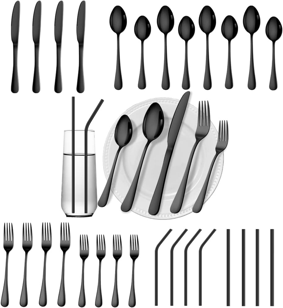 28 Pieces Black Silverware Set for 4 - Durable Stainless Steel