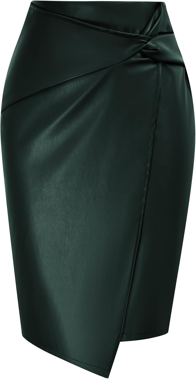 Faux Leather High Waist Wrap Knit Bodycon Midi Skirt Review