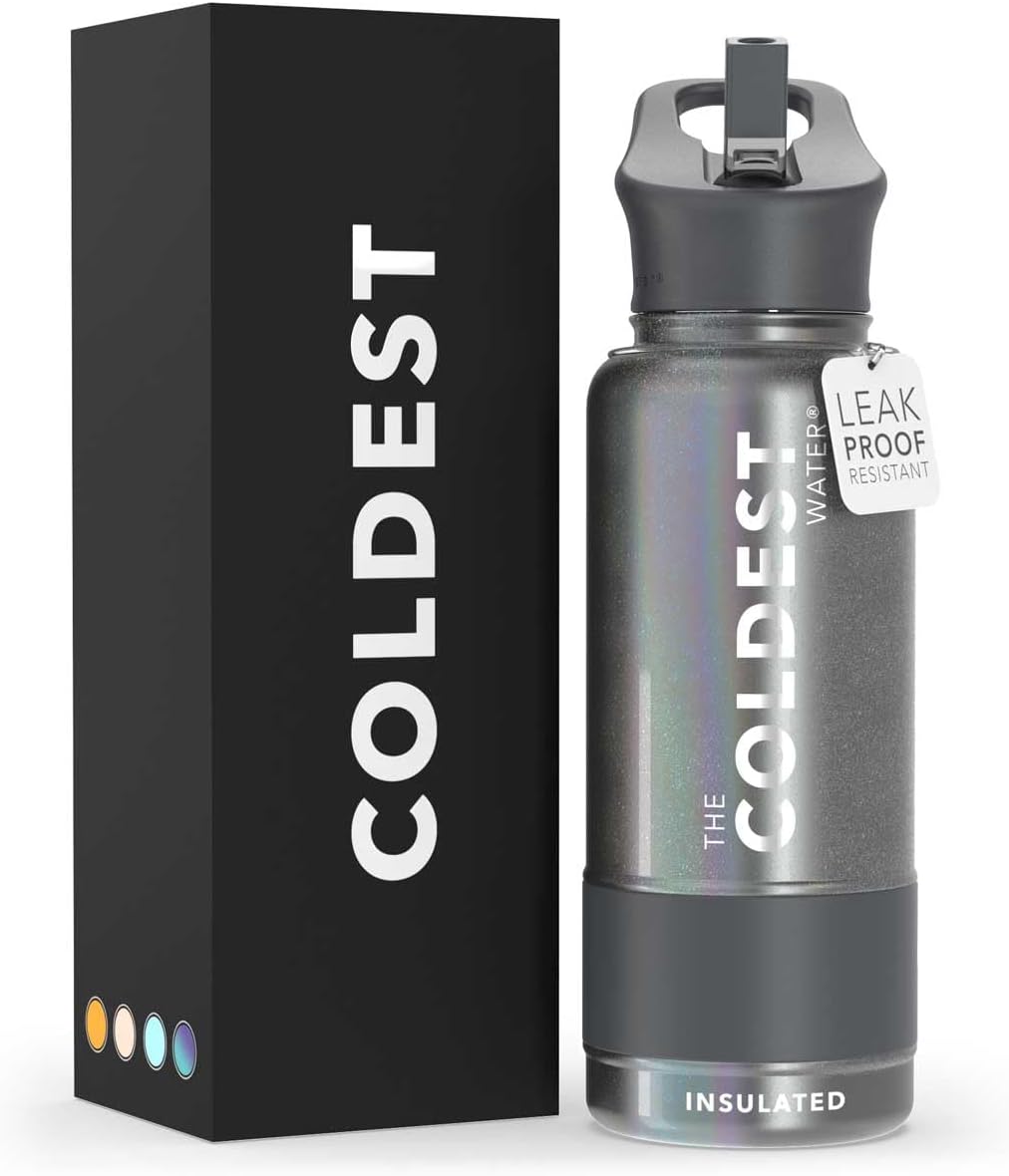 Coldest Insulated Water Bottle with Straw Lid - 32 oz Durable Design