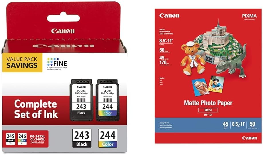 Canon Ink and Photo Paper Bundle for TR4520, MX492, MG2520