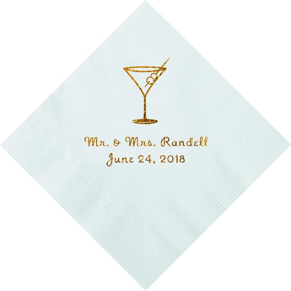 50 Gold Foil Personalized Napkins - Elegant Cocktail Charm
