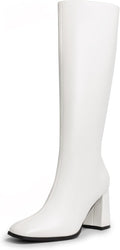 Knee High Square Toe Boots for Women - Chic 3.35in Geometric Heel