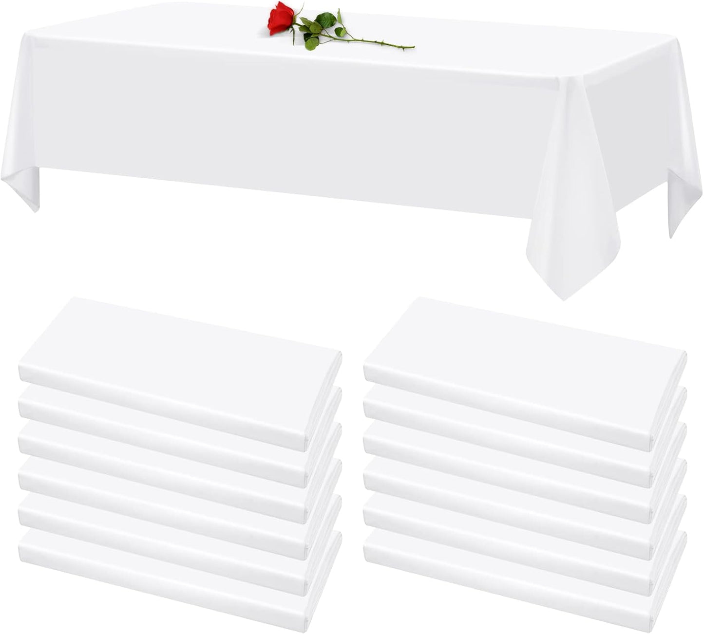 12 Pack White Tablecloths for Rectangle Tables - Stain Resistant