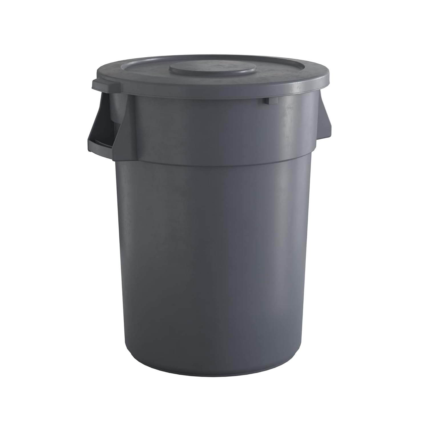 44 Gallon Gray Round Commercial Trash Can with Lid for Durability