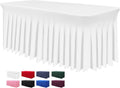 Table Skirts for Rectangle Tables 8ft - One-Piece White Tablecloths