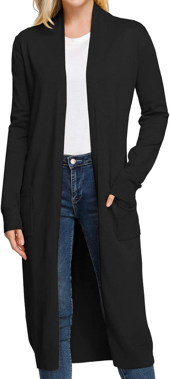 Essential Solid Open Front Maxi Long Knitted Cardigan Sweater