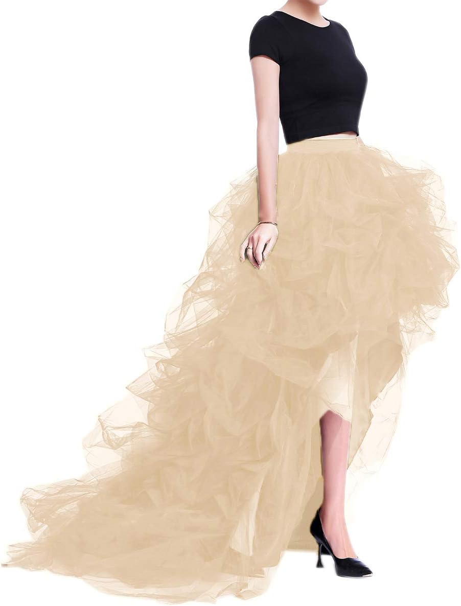 WDPL Women's Long High Low Ruffles Tulle Skirt for Parties