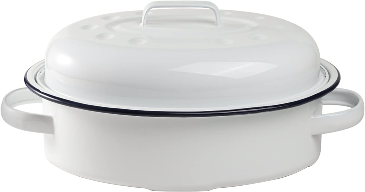 Webake Enameled Roasting Pan with Lid for Perfect Cooking