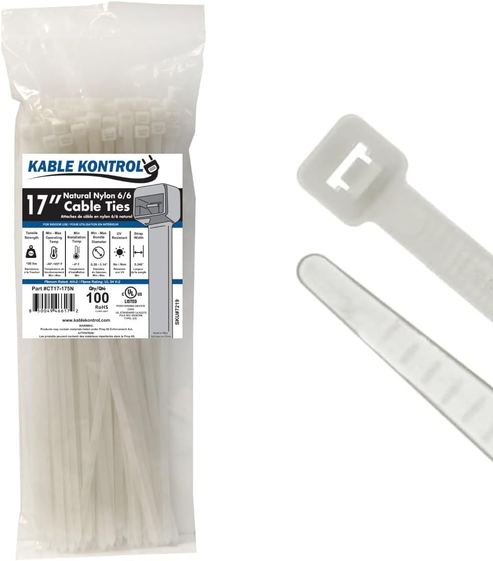 Kable Kontrol 17 Inch Natural White Zip Ties for All Uses