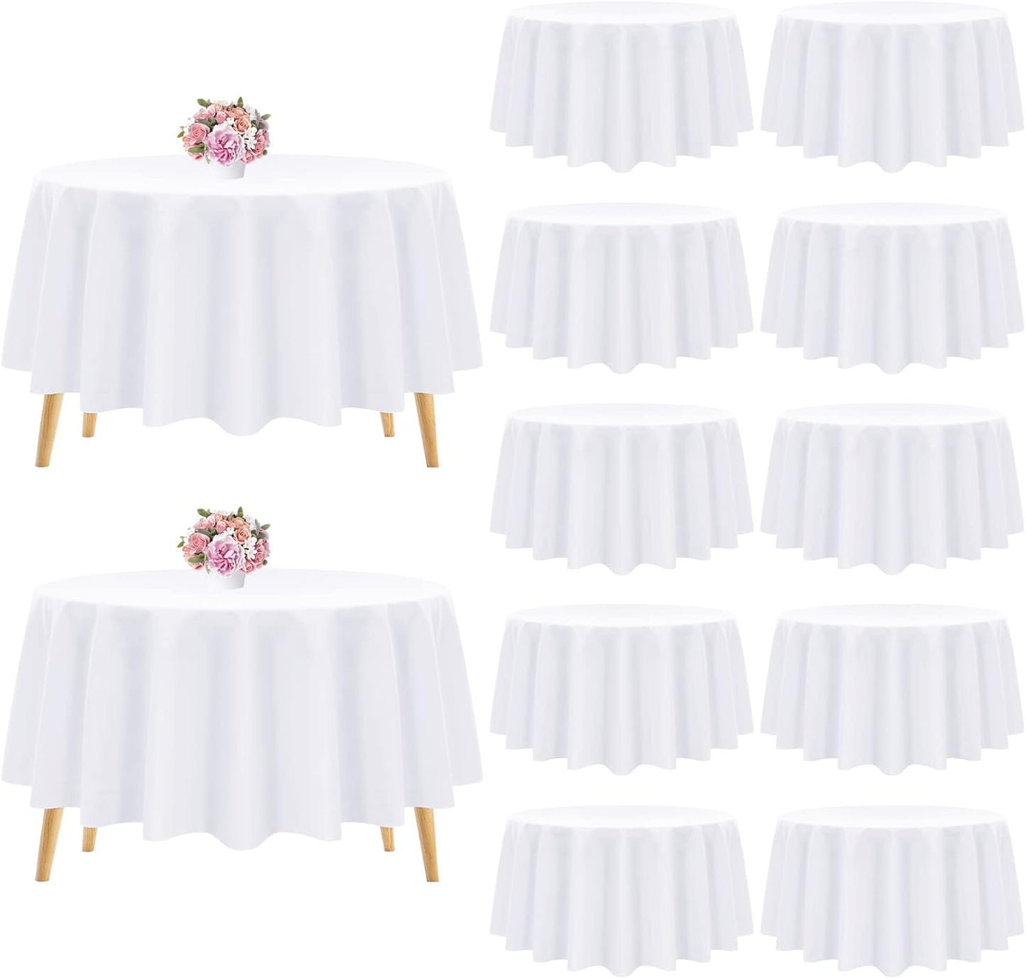 12 Pack White Round Tablecloths for Weddings and Events